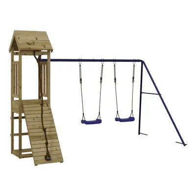 (solid impregnated pinewood) vidaXL Playhouse Climbing Frame with Climbing Wall Swings Kids Soli