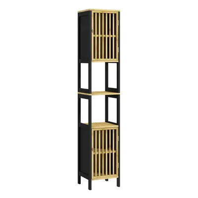 HOMCOM Tall Bathroom Cabinet Bamboo Bathroom Cupboard with Adjustable Shelves