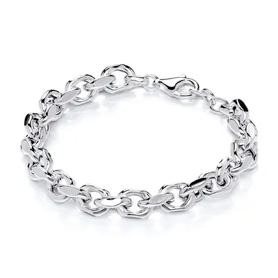 Jewelco London Ladies Rhodium Plated Sterling Silver Faceted Cable Link Chain Bracelet 8mm + inc