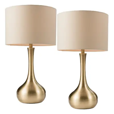 2 PACK | Touch Dimmer Table Lamp Brass & Taupe Shade Metal Bedside Reading Light