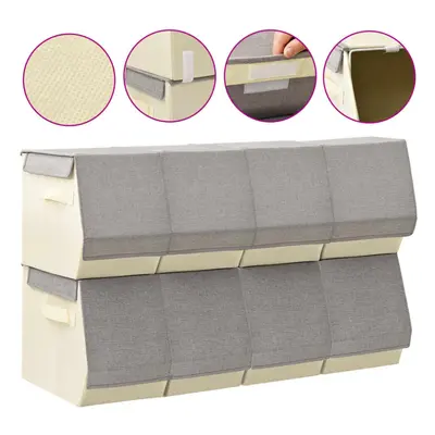 vidaXL 8x Stackable Storage Boxes with Lid Set Fabric Grey&Cream Organisation