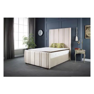 (6FT SUPER KING) Lucinda Luxury Cream Velvet Upholstered Bed Frame