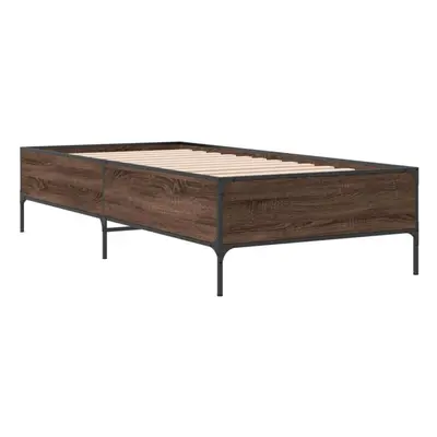 (brown oak, x cm) vidaXL Bed Frame Home Bed Base Mattress Foundation Engineered Wood and Metal