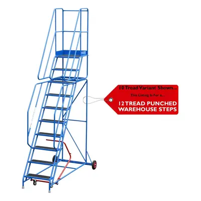 12 Tread Mobile Warehouse Stairs Punched Steps 4m EN131 BLUE Safety Ladder