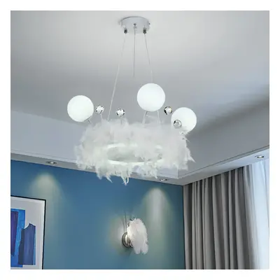 Feather LED Pendant Light with Crystal Balls