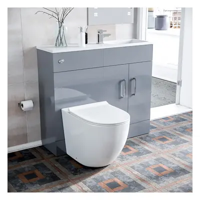 James 1000mm Grey Freestanding Slimline Vanity Basin WC Unit & BTW Toilet