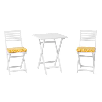 Bistro Set with Cushions FIJI Wood White