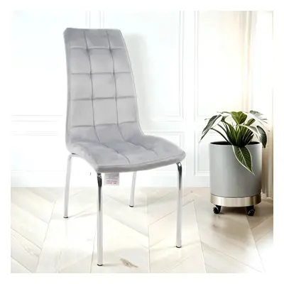 2x Eterno Velvet Luxurious Soft Light Grey Dining Chairs With Silver Legs