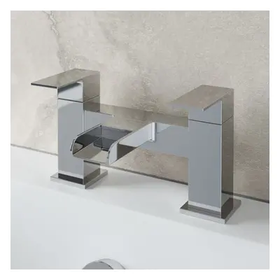 Modern Bathroom Waterfall Bath Filler Mixer Tap Square Twin Lever Handles Chrome