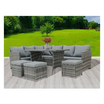 (Grey) BIRCHTREE Rattan Garden Furniture Set Sofa Footstool Glass Table Seat Patio