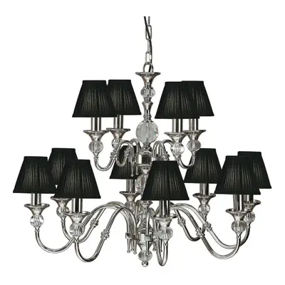 Diana Ceiling Pendant Chandelier Bright Nickel & Black Pleat Shade Lamp Light