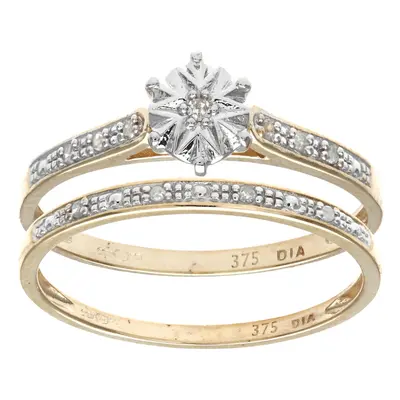 (Q) Jewelco London 9ct Yellow Gold 0.05ct Diamond Bridal Set Ring - PR0AXL8633Y