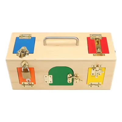 Kids Life Skill Learning Wooden Montessori Practical Wood Lock Box Educational Science Toys