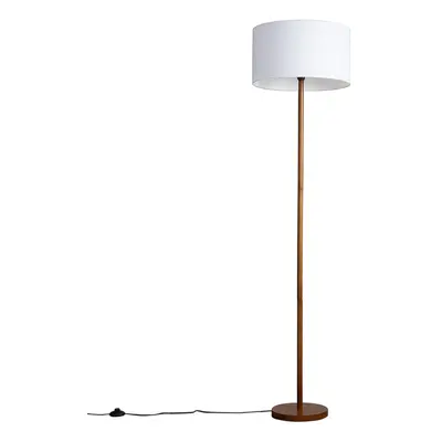 Modern Scandi Floor Lamp in a Dark Wooden Finish with a White Drum Shade