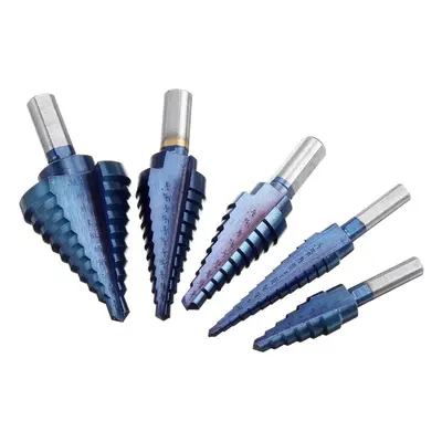 (Opp Packaging) 5pcs HSS Blue Nano Coating Step Drill Bit Set Multiple Hole 1/8 to 1-3/8 Inch Si