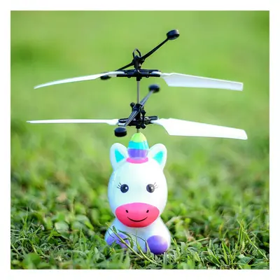 () Mini LED Light Up Infrared Induction Drone Rechargeable Flying Unicorn Toy Hand-controlled To