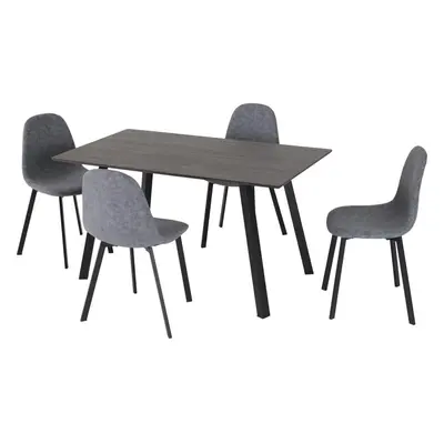 Seconique Berlin Black Dining Table & Grey Fabric Chairs Set