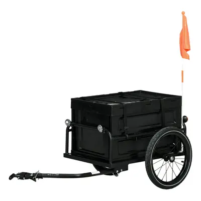 HOMCOM Bicycle Trailer with 65L Foldable Storage Box and Pneumatic Tyres, Black