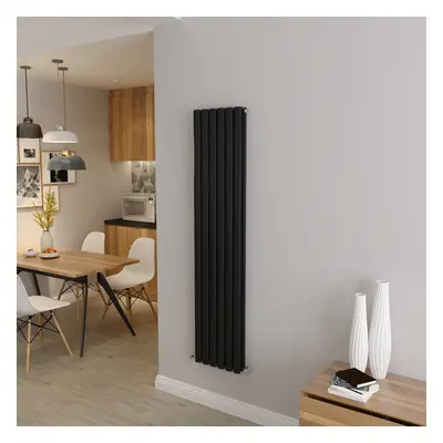 (Double 1600x354mm, Black) Designer Oval Column Radiator Central Heating