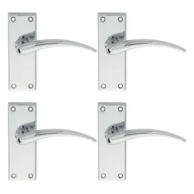 4x PAIR Slim Arched Door Handle on Latch Backplate x 43mm Polished Chrome