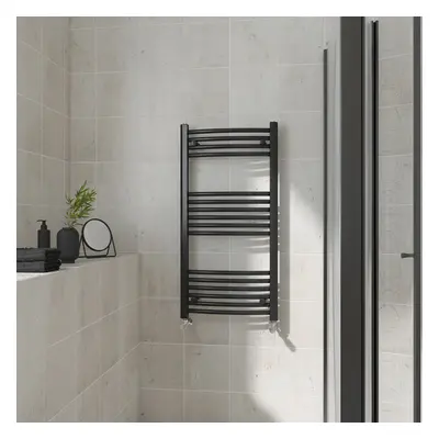 (Curved, 1000x500mm) Warmehaus Heated Towel Rail Black Bathroom Ladder Style Radiator Central He