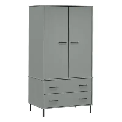 (grey) vidaXL Solid Wood Wardrobe with Metal Legs OSLO Wooden Cupboard Multi Colours