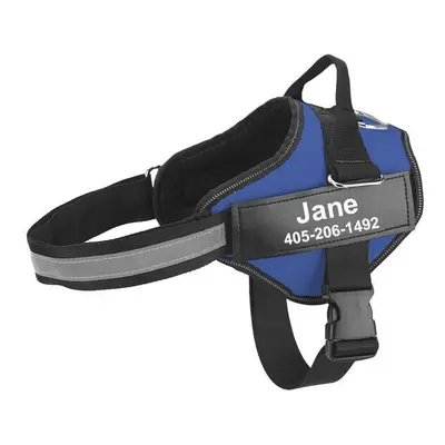 (Blue) Personalized Dog Harness Reflective Adjustable Pet Vest