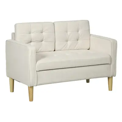 HOMCOM Compact Loveseat Sofa Seater Sofa with Storage and Wood Legs Cream