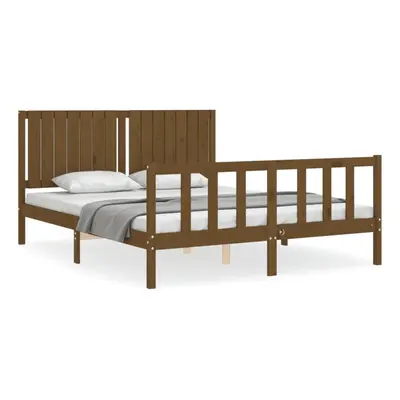 (honey brown, x cm) vidaXL Bed Frame Bed Base Wooden Bed with Headboard White King Size Solid Wo