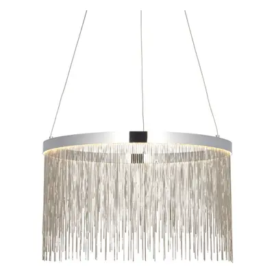 Circular Ceiling Pendant Light Fitting - Chrome Plate & Silver Waterfall Chains