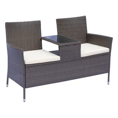 Outsunny Garden Rattan Companion Seat | Outdoor Two-Seater Table & Chair