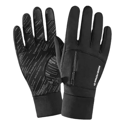 (Black, L) Men Winter Cycling Gloves Plus Velvet Warmth Outdoor Waterproof Windproof Touchscreen