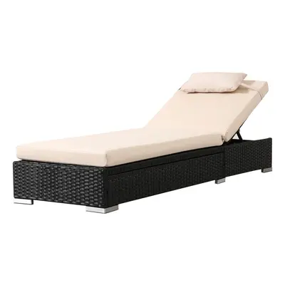 AREBOS Rattan Sunlounger - Garden Lounger Polyrattan Rattan Lounger Black