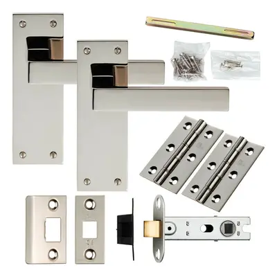 Door Handle & Latch Pack Polished Nickel Square Lever Slim Latch Backplate