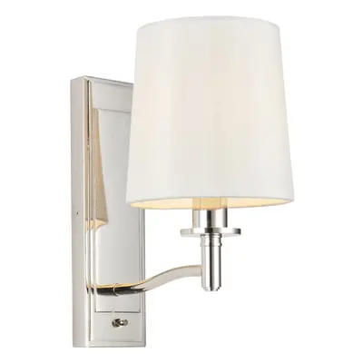 Bright Nickel Indoor Wall Light Fitting & Vintage White Fabric Shade Dimmable