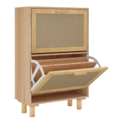 (brown) vidaXL Shoe Cabinet Engineered Wood and Natural Rattan Rack Multi Colours