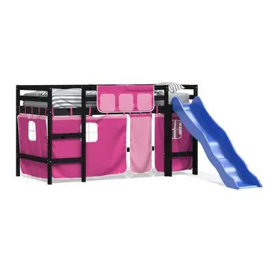 (black and pink, x cm) vidaXL Kids' Loft Bed with Curtains Children Mid Sleeper Bed Solid Wood P