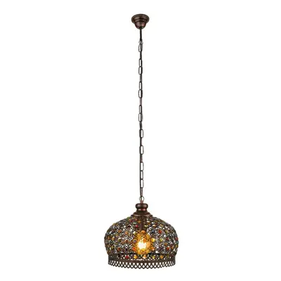 Hanging Ceiling Pendant Light Antique Copper & Coloured Glass x 60W E27 Bulb