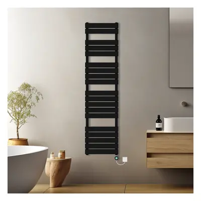 (Black, 1800x450mm) Pre-filled Electric Heated Towel Rail Radiator Flat Panel Thermostatic