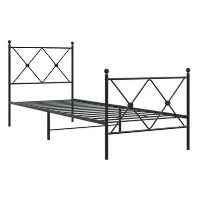 (black, 90x190 cm/with headboard & footboard) vidaXL Metal Bed Frame with Headboard and Footboar