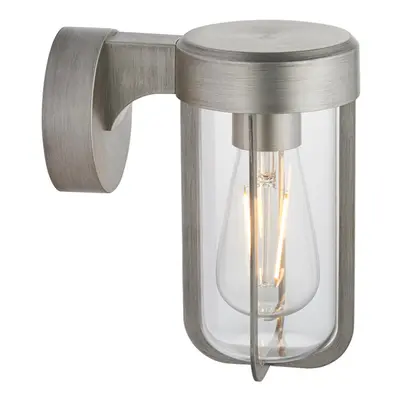 Brushed Silver Outdoor Wall Light with Clear Glass Shade - IP44 Rated - LED Bulb