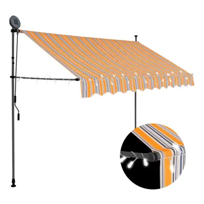 vidaXL Manual Retractable Awning with LED 300cm Yellow and Blue Folding Canopy