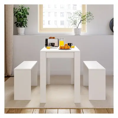 (White) Wooden Kitchen Furniture Seater Dining Table Chair Bench Set