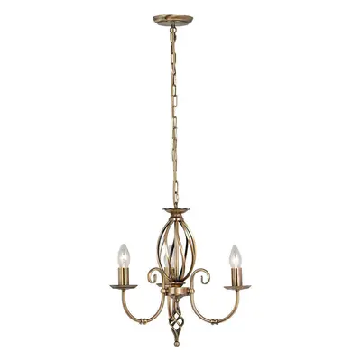 3 Bulb Chandelier LIght Artisan Knot Twist Detail Aged Brass LED E14 60W