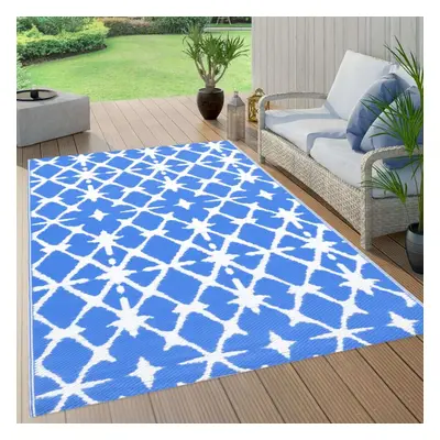 vidaXL Outdoor Carpet ARAKIL Blue and White 190x290 cm PP Rug Outdoor Blanket