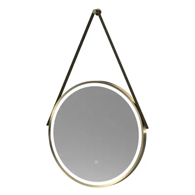 Round LED Illuminated Touch Sensor Framed Mirror with Demister & Strap, 600mm - Brushed Brass/Br