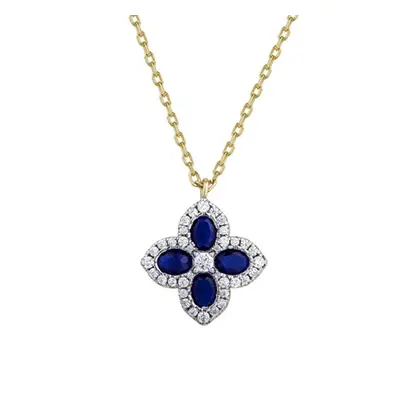 Jewelco London 14k Gold-plated Silver Blue Oval CZ Pointed Quatrefoil Clover Pendant Necklace - 