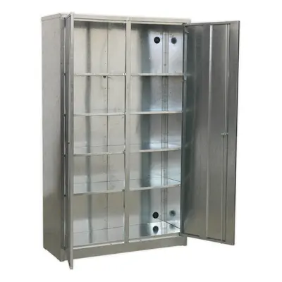 Galvanized Steel Floor Cabinet - Four Adjustable Shelves - Locking Double Doors