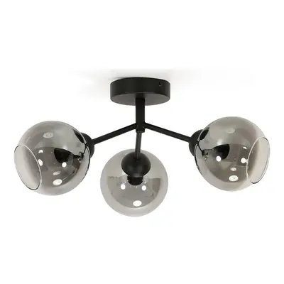 Black Metal Way Ceiling Light Fitting Smoked Glass Shades Light