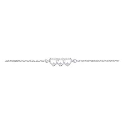 Jewelco London Ladies Sterling Silver Cubic Zirconia Triple Interlocked Love Heart Charm Bracele